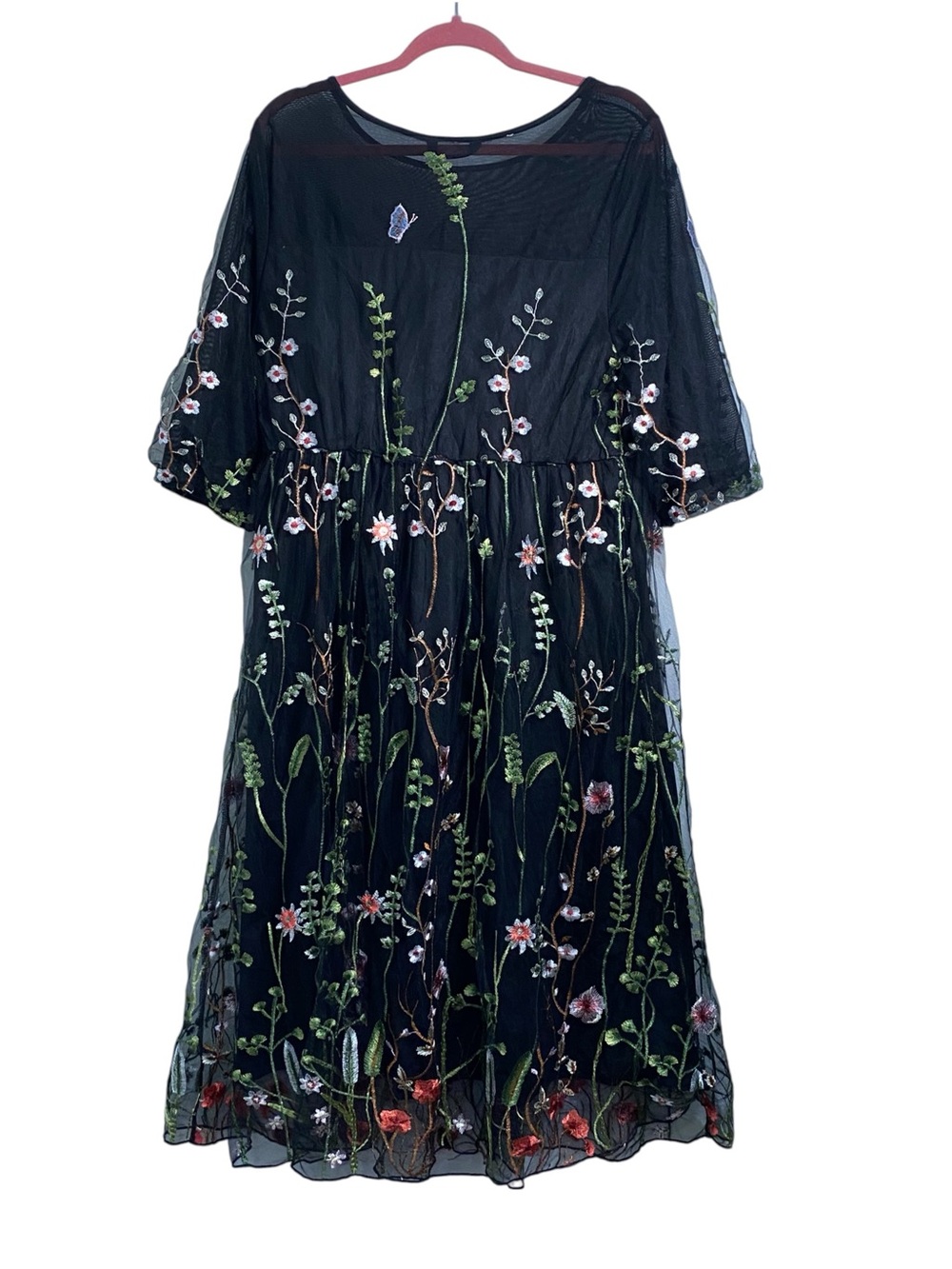 BloomChic Black Mesh Overlay Dress With Floral Embroidery - Picture 2 of 7